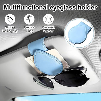 Sunglasses Holder for Car Visor, Magnetic Leather Sun Visor Eyeglasses Hanger & Ticket Card Clip, for Most Cars - Image 4