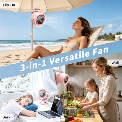 Portable Clip on Fan, Rechargeable USB Desk Fan with Turbo Airflow, 100 Speeds LED Display, 360° Rotation, Small Quiet Battery Powered Fan for Stroller Outdoor Travel Camping Golf Cart, Pink - Image 4