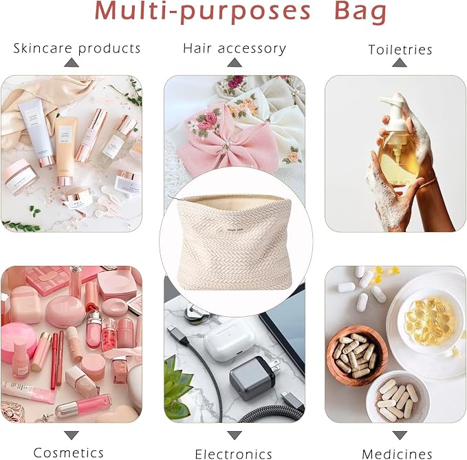 RSRSLEII Travel Makeup Bag, Cute Travel Toiletry Bag (01 Beige | Aesthetic Portable Cosmetic Bag with Zipper, Coquette Makeup Pouch, Skincare Bag Car Storage Bag for Women and Girls - Image 7