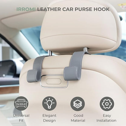 2 Pack Purse Holder for Car, Universal Leather Car Seat Hook, Car Organizer | Extra Wide & Deep Hook; Soft Leather Wrapped; Flexible Hanging Design - Image 2