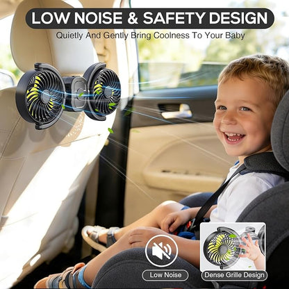 Dealswin Rechargeable Car Fan for Backseat Kids, Battery and USB Dual Power Car Fans, Independent Control 360°Adjustable Dual Head Car Seat Fan Headrest Cooling Fan for Sedan SUV RV Truck Vehicle - Image 6