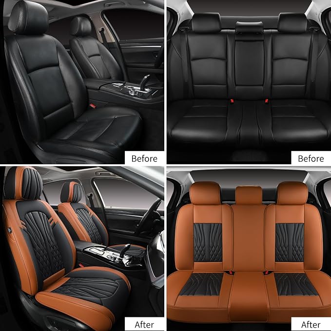 MINGBRON Leather Car Seat Covers,Car Seat Protector Waterproof,Seat Covers Full Set, Car Seat Protectors 5 Seats,Automotive Seat Covers Fit Most Cars Black&Brown - Image 4