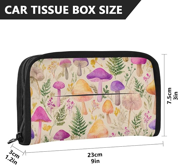 Car Tissue Holder Car Napkin Holder Car Tissue Box Dispenser Storage Case Sun Visor Mask Holder with Adjustable Straps Reusable Refillable Mushroom Colorful Pattern - Image 4