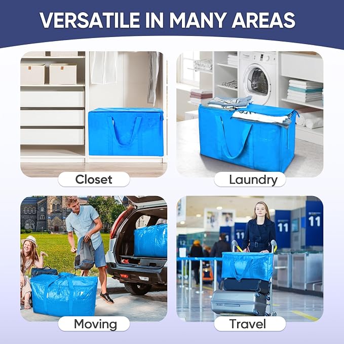 TICONN 4 Pack Extra Large Moving Bags Heavy Duty with Zippers & Carrying Handles, Durable Storage Bags Moving Boxes for Closet Organizers and Storage (4 Pack, Sky Blue) - Image 9