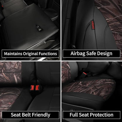EKR F150 Seat Covers Custom Fit for (SuperCab) Ford F-150 STX 2024-2026 & F150 XL/XLT 2021-2026 & Lariat 2021-2022 Full Set,(2 Door,Rear W/NO Armrest) Faux Leather(Black/Reed Camo) - Image 7