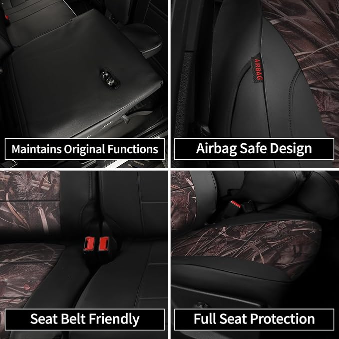 EKR F150 Seat Covers Custom Fit for (4 Door,SuperCrew) Ford F-150 Lariat 2021 2022 2023 2024 2025 2026 & F-150 (Lightning) Lariat 2022-2025 -Faux Leather(Black/Reed Camo) - Image 7