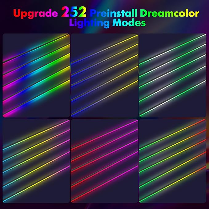 Dreamcolor Acrylic Interior Car Lights 6 in 1 RGB LED Strip Lights with APP Control 252 Color Modes DIY Fiber Optic Ambient Lighting Kits Music Car Neon Light Kits New Version - Image 2