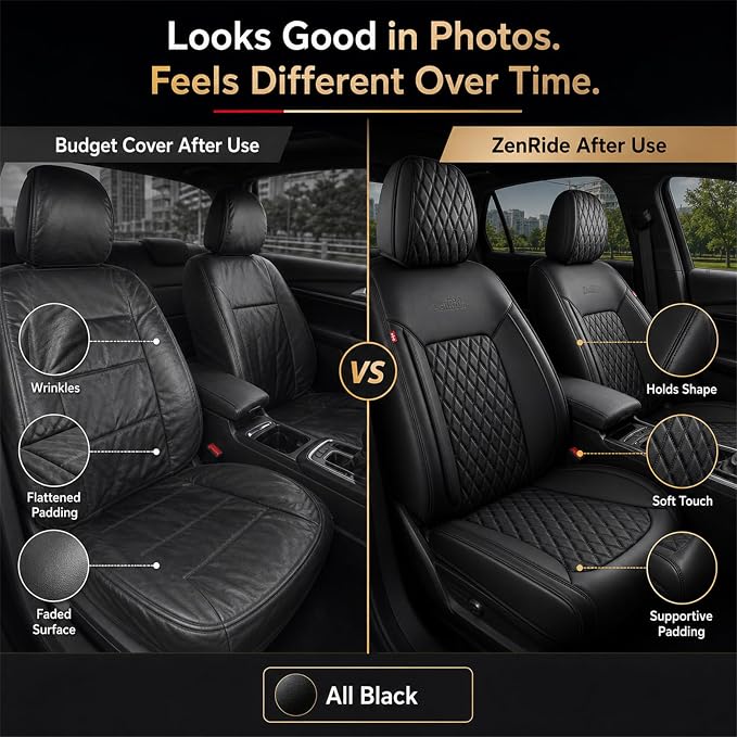 Black Thick Nappa Leather Automotive Front Car Seat Covers Set of 2 | Univerasal Fit,3D Contoured,Waterproof,ThickTexture Nappa Leather,for most Suvs Trucks Sedans - Image 3