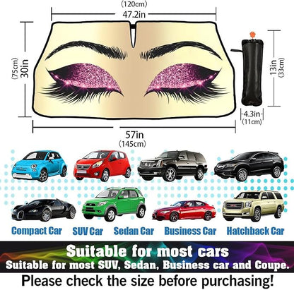 Hello Girl Gorgeous Eyelash Car Windshield Sun Shade Umbrella Automotive Windshield Sunshade Foldable Front Car Accessories Interior Decor to Keep Vehicle Cool for Most Vehicles 57'' X 30'' - Image 3