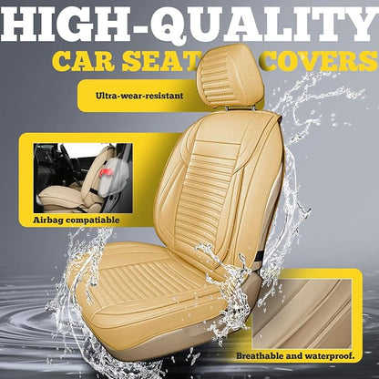 Front Car Seat Covers, Faux Nappa Leather for Sedan SUV, 2 Seats | Waterproof, Breathable and Airbag Compatible, Helps Reduce Slipping, Beige - Image 6