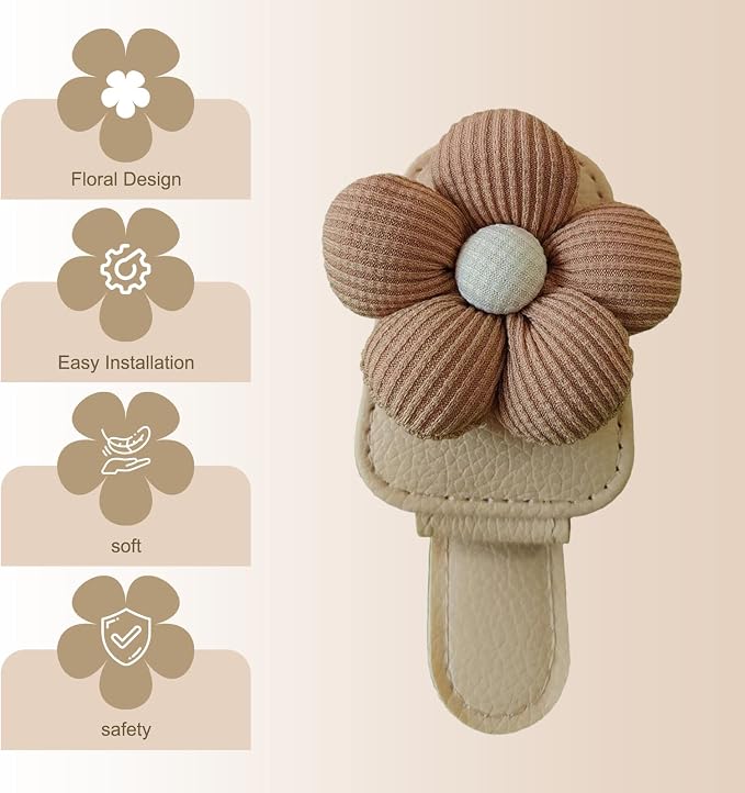 Sunglasses Holders for Car Sun Visor, Cute Visor Sunglasses Holder Clip with 3D Fabric Daisy, Creative Leather Glasses Holder and Ticket Card Clip, Universal for Most Cars (Brown) - Image 6