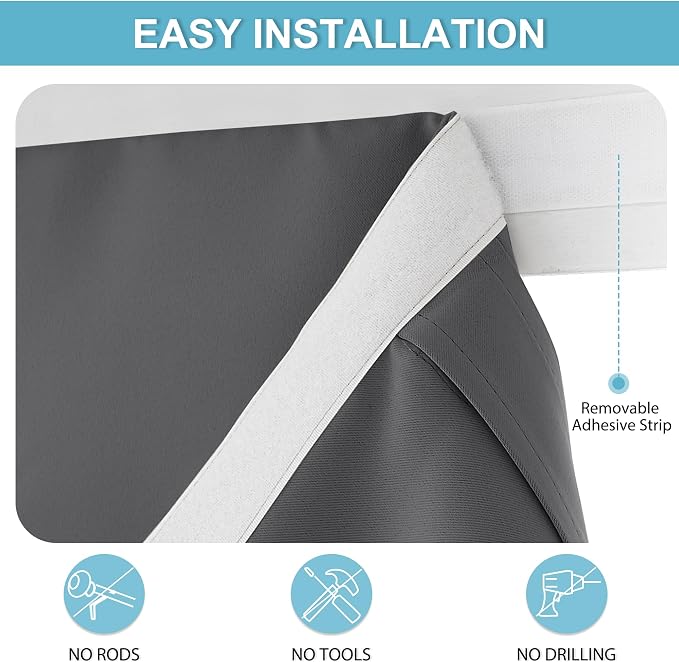 RYB HOME Blackout French Door Curtain - Privacy Thermal Insulated Window Shades for Patio Kitchen Front Entry Back Door Glass Window, Self Adhesive No Drill, 1 Panel, 26" W x 69" L, Grey (Pack of 2) - Image 2