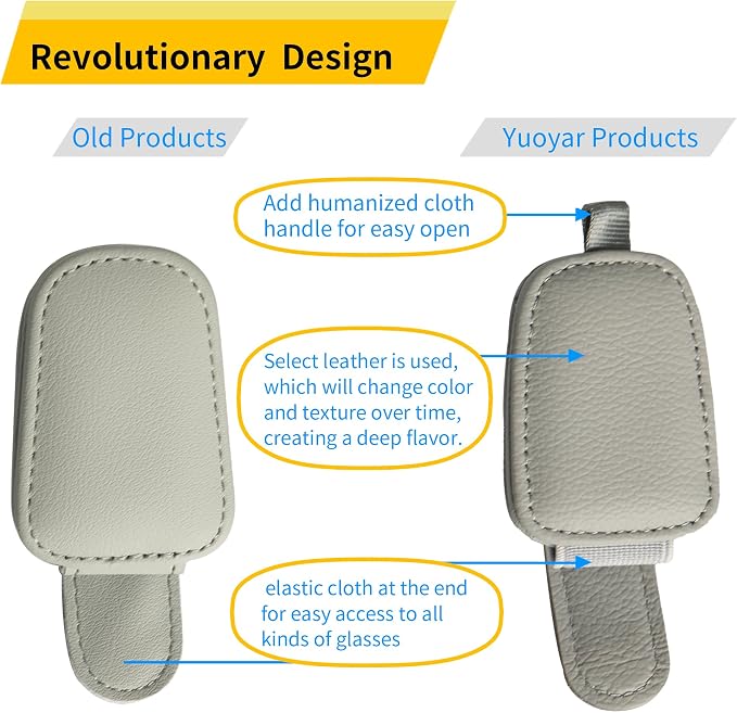 Yuoyar Magnetic Leather Sunglasses Holder for Car, 2 Packs (Silver Grey) | Magnetic Car Visor Accessories - Image 2
