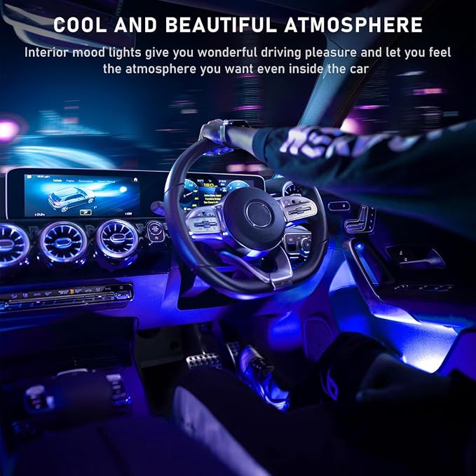 Ohleats Car LED Strip Light, 48 LED RGB Auto Interior Atmosphere Lights, Cigarette Lighter Under Dash Ambient Night Light, Interior Lamp Lighting Kit (Blue, USB) - Image 4