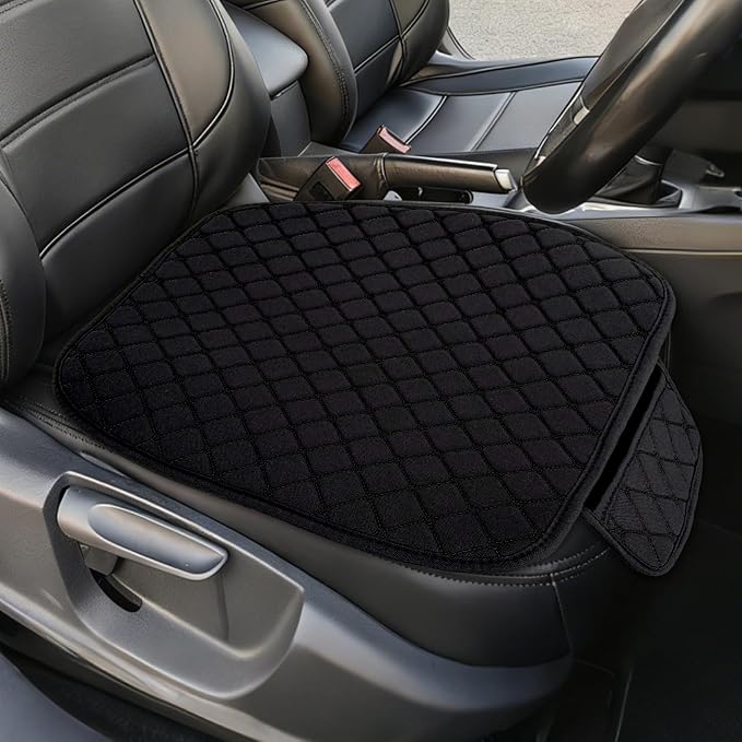 Leather Front Car Seat Cover, Anti-Slip Car Seat Bottom Covers, Full Wrapped Bottom Seat Protectors with Storage Pocket, Universal Comfortable Seat Cushion Fit Vehicles SUVs Trucks (K2-Black) by Unknown