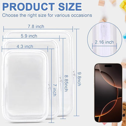 YOPCDJ 3 Pack Clear Hard Shell Zipper Case, Clear Zipper Pouches Waterproof Makeup Organizer & Travel Toiletry Bag, Diaper Bag Organizing Pouches, Plastic Pouch for Office Home Storage, LMS - Image 2