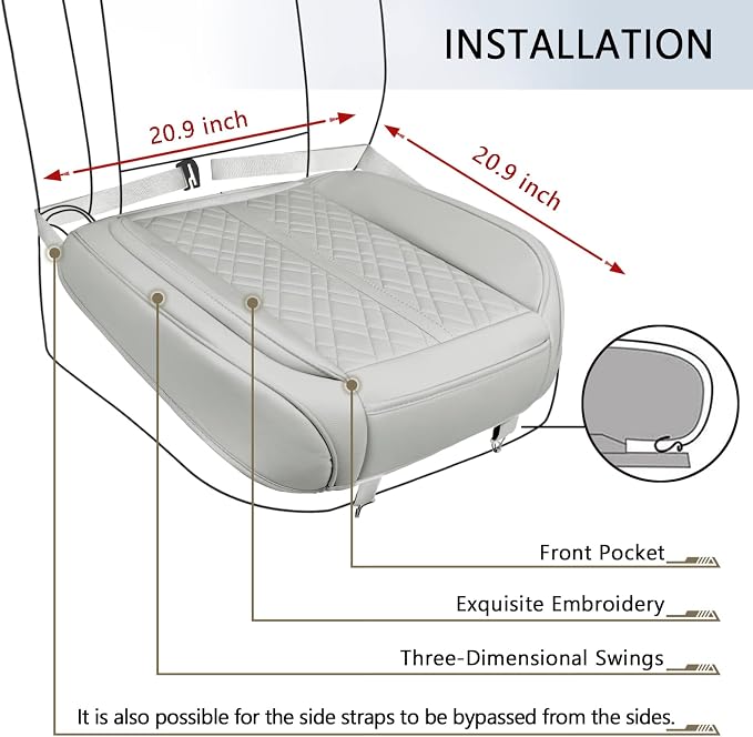 Car Seat Cover for Front Car Seat Bottom,Premium PU Leather Seat Cushion | Without Backrest with Storage Pocket,Full Wrapping Edge Works with Sedan SUV Pickup Minivan - Image 6