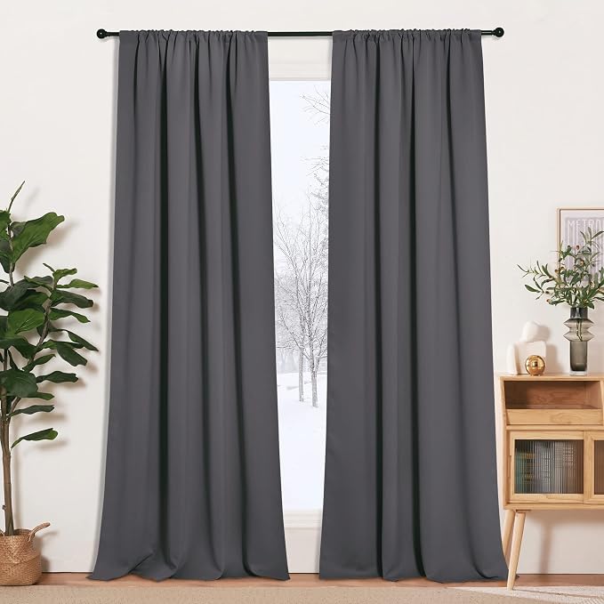 RYB HOME Blackout Curtains for Bedroom Living Dining Room 102 inches Long | Privacy, Thermal Insulated, Sunlignt Heat Blocking, Drapes for Sliding Patio Door Apartment Loft, W42 x L102, Grey, 2 Panels by RYBHOME