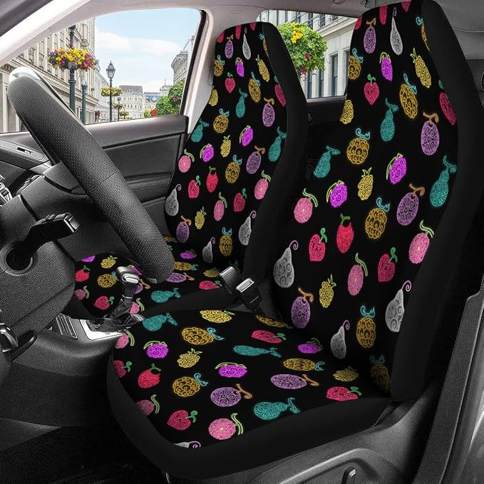 GENANY Fantasy Fruit Pattern Car Seat Covers, 2-Piece Front Seat Set | 2-piece polyester front seat cover set, each 35 x 21 x 21 inches, with adjustable straps and hooks - Image 3