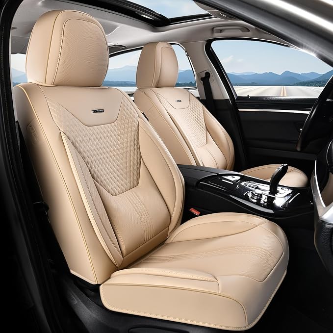 Coverado Car Seat Covers with Lumbar Support, Front Covers for Cars, Universal Automotive Seat Cover, Waterproof, Leather Car Seat Cushion, Interior Seat Protectors for Most Cars by COVERADOAUTO