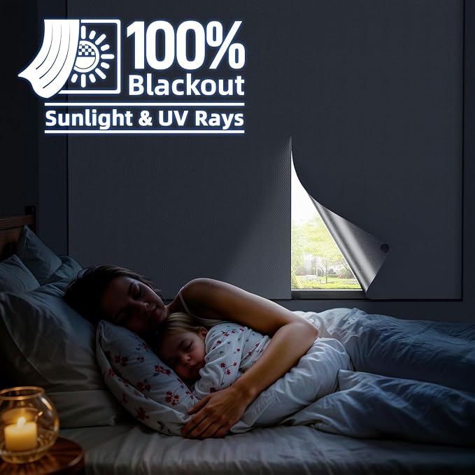 Magnetic Blackout Window Cover, Portable 100% Blackout Curtains for Bedroom | 105" x 58"Blackout Blinds No Drill with Strong Magnets, Temporary Blackout Shades for Windows Film RV Travel Skylight - Black - Image 2