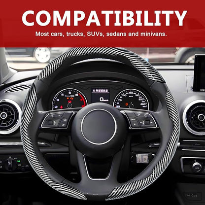 3pcs Universal Carbon Fiber Steering Wheel Cover - Anti-Slip & Segmented Design, Universal 99% Durable Steering Wheel Protector for Men and Women, Car Interior Accessory (Silver) - Image 7