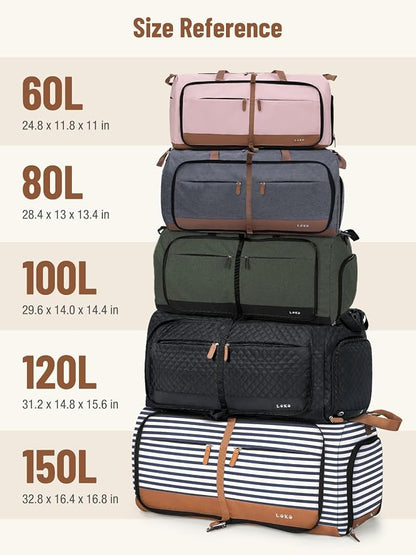 Lekesky Foldable Travel Duffel Bag for Women, 80L Large Duffle Bag with Separate Shoes Compartments & Straps, Carry On Weekend Bag for Women, Hospital, Overnight(Polka Dots) - Image 6