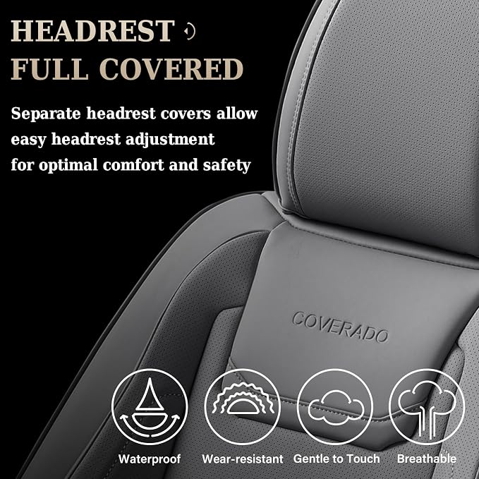 Coverado Car Seat Covers Full Set, Seat Covers for Cars, Car Seat Cover, Car Seat Protector Waterproof, Leather Car Seat Cushion, Universal Car Interior Covers Seat Protectors for Most Cars Gray - Image 6