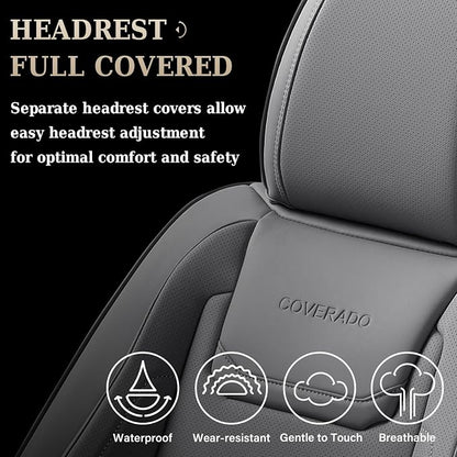 Coverado Car Seat Covers Full Set, Seat Covers for Cars, Car Seat Cover, Car Seat Protector Waterproof, Leather Car Seat Cushion, Universal Car Interior Covers Seat Protectors for Most Cars Gray - Image 4
