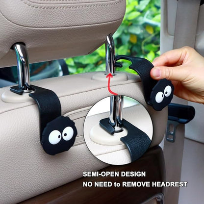 Black Cartoon Soot Sprite Car Bag Hooks, 2 Pack | Seat Headrest Hook,360° Rotation, 44LBS Heavy Duty,Universal Car Purse Hook Vehicle Hanger,Kawaii Car Accessories - Image 4