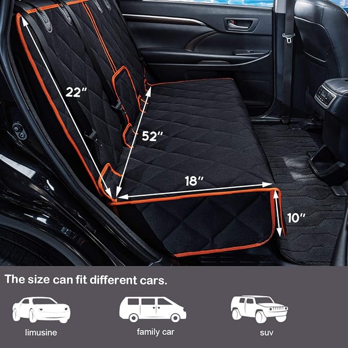 petalage Car Seat Protector, 52” x 50“ for for Familay Car & Regular SUVs, 600D Heavy Duty Car Seat Cover Waterproof Dog Car Seat Cover for Back Seat, Scratch Proof Nonslip Seat Cover for Dogs in Car - Image 2