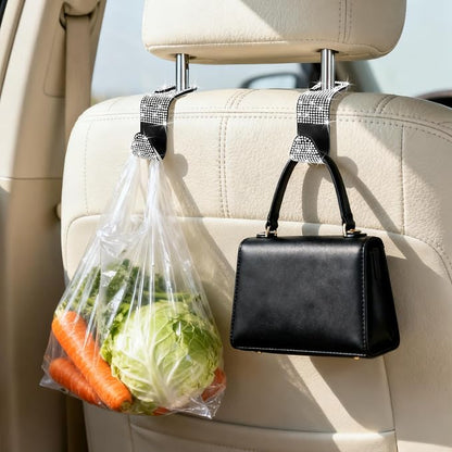 BFXM 6 Pack Car Seat Headrest Hooks,Car Accessories Bling White | Back Seat Purse Hanger Holder Hook, Universal Storage Organizer for Handbag Grocery Bags Coats - Image 3