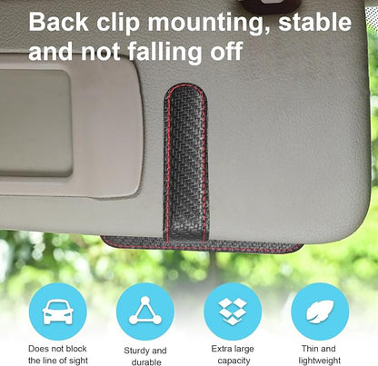 Dickno Small Leather Car Sun Visor Organizer, Multifunctional Auto Visor Document Holder with Sunglasses Clip, Universal Car Interior Organizer for Driving License, Card, Pen (Black&Red) - Image 5