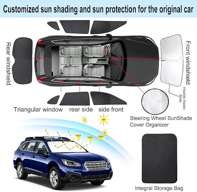 TINGLU Window Shades for Subaru Outback Wagon 2015-2019 8PCS Accessories Car Side Full Windows Cover Camping Rear Triangular Windshield Sun Shade Sun UV Rays Privacy Protection - Image 3