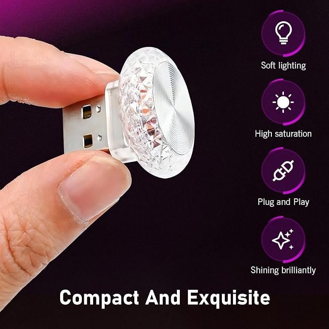 USB LED Car Interior Atmosphere Lamp, Mini Crystal Car LED Night Light, Plug-in Night Ambient Lighting, Universal USB Ambient Light for Cars SUVs Trucks RVs (Purple) - Image 4