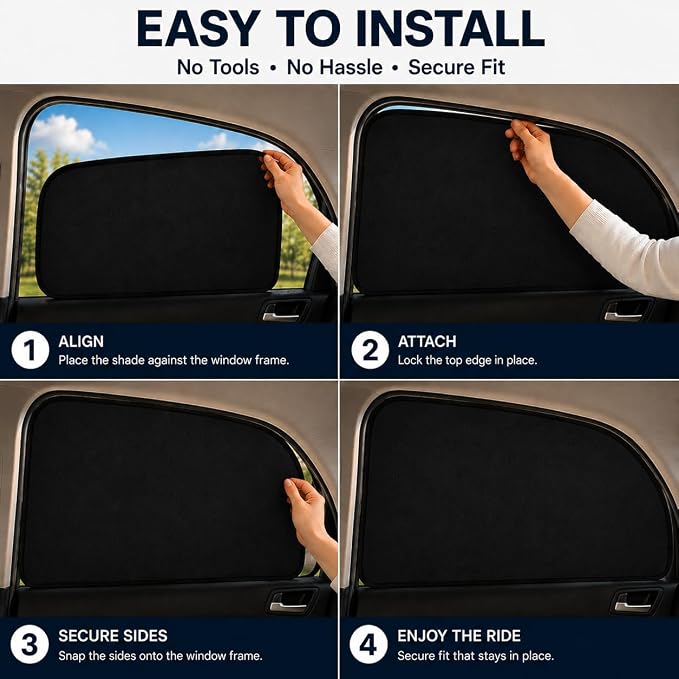 Car Rear Side Window Shades for 2015-2025 Ford F150 Rear Door Window Shade | Window Sun Shade, Breathable Privacy Window Covers, UV Protection & Heat Insulation, Sunshade for Baby Camping Napping, 2PCS - Image 8