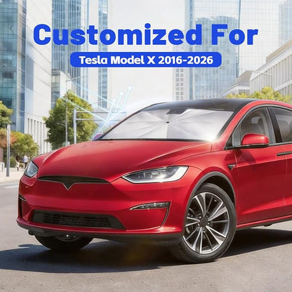 Car Windshield Sun Shade Umbrella for Tesla Model X 2016-2026, 1:1 Fit | [Reflective Coated Fabric] Car Shades Sun Visor Keep Car Cool and Protects Interior, Sunshade Umbrella for Front Window - Image 2