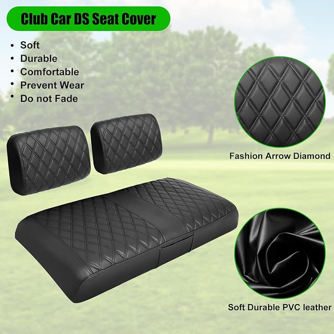 Golf Cart Seat Covers for Club Car DS Pre-2000 Seat Marine Leather Diamond | Protect & Refresh Worn Seats, Precise Fit, Staple-Free Install, Comfort, Anti-Scratch, Anti-Fading, Easy Clean Black - Image 7