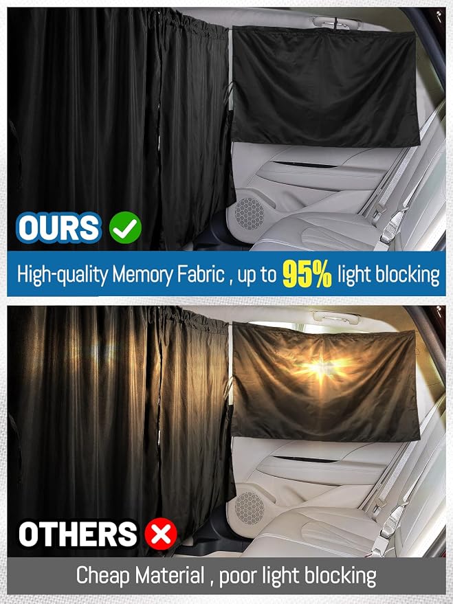 PAMASE Set of 3 Car Privacy Curtain, 95% Light Blocking | Covers Rear Seat & Side Windows, Fits Sedans & SUVs, for Travel, Camping, Nap or Sleeping, Keeps Cabin Cool and Private - Image 2