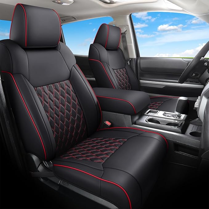 Huidasource Tacoma Seat Covers Front&Rear, Full Coverage Waterproof Car Seat Cover Fit for 2005-2015 Double & Crew Cab 2nd Gen Toyota Tacoma Base Prerunner SR5 Limited TRD Sport(Full Set/Black&Red) by Huidasource