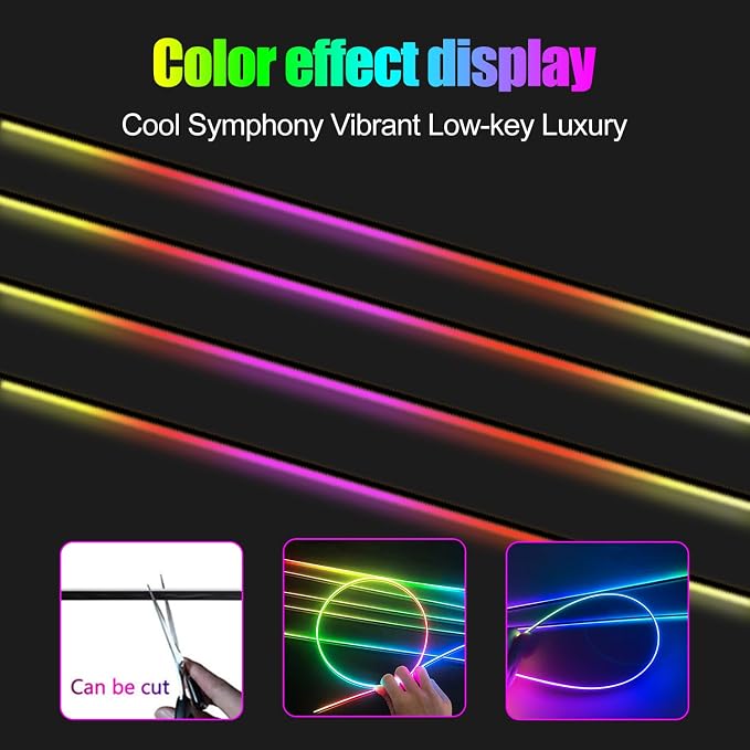 HMYC Acrylic Interior Car LED Strip Light with APP, 18-in-1 128 Colorful 6 Pieces Fiber Optic Car Decoration Atmosphere Light Kits, Dual Zone Music Sync Rhythm RGB Neon Lighting for All Cars - Image 5