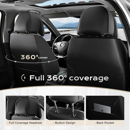 Coverado Car Seat Covers, Seat Covers for Cars, Waterproof Leather Auto Seat Protectors, Leather Car Seat Cushion, Car Interiors Accessories Universal Fit for Most Cars - Image 2