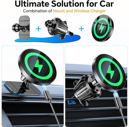 Coolpow Magsafe Car Mount Charger, Magnetic Wireless Car Charger for iPhone | Magsafe Car Charger Magnetic Phone Holders for Your Car Accessories Car Phone Holder Mount for iPhone 17 16 15 (Black) - Image 2