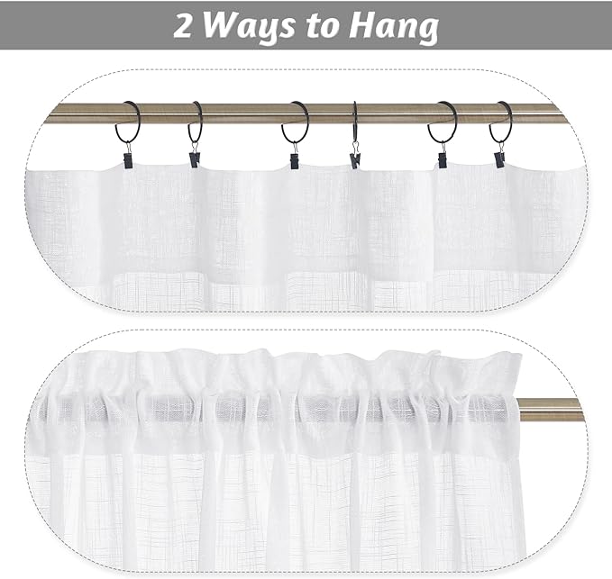 RYB HOME White Semi Sheer Curtains 54 inches Long for Living Room | Light Filtering, Privacy Protection, Linen Textured, for Bathroom Office Study Room, White, W42 x L54, 2 Panels - Image 5
