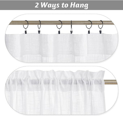 RYB HOME White Semi Sheer Curtains 54 inches Long for Living Room | Light Filtering, Privacy Protection, Linen Textured, for Bathroom Office Study Room, White, W42 x L54, 2 Panels - Image 5