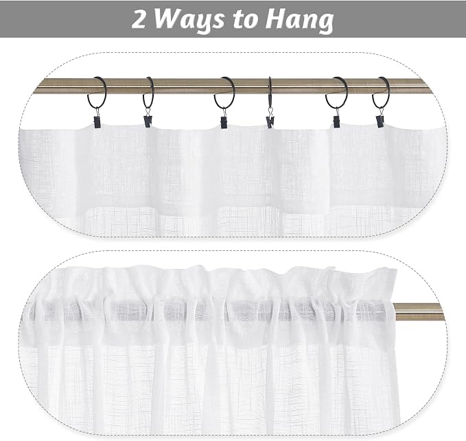 RYB HOME White Textured Semi Sheer Curtains 63 inches Long for Bedroom | Privacy, Light Filtering, Loose Weave, for Living Room Bathroom Window Decor, W34 x L63, 1 Pair - Image 2