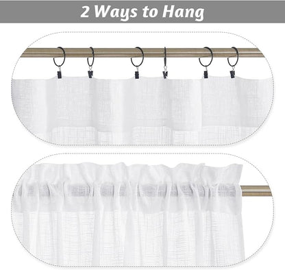 RYB HOME White Textured Semi Sheer Curtains 63 inches Long for Bedroom | Privacy, Light Filtering, Loose Weave, for Living Room Bathroom Window Decor, W34 x L63, 1 Pair - Image 2