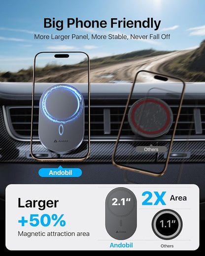 andobil 2026 Upgraded for Magsafe Car Mount [Biggest Panel, Big Phone Friendly] 360° Rotation Magnetic Phone Holder for Car Vent Suitable for iPhone 17/16/15 Pro Max Samsung S25/S24 (Grey) - Image 4