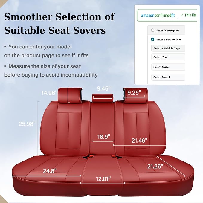Coverado Rear Seat Covers, Faux Leather Car Seat Cover Back Seat, Dog Back Seat Cover, Red Backseat Car Covers, 3-Pieces Waterproof Seat Covers, Universal Car Seat Protector Fit Most Cars - Image 3