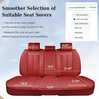 Coverado Rear Seat Covers, Faux Leather Car Seat Cover Back Seat, Dog Back Seat Cover, Red Backseat Car Covers, 3-Pieces Waterproof Seat Covers, Universal Car Seat Protector Fit Most Cars - Image 3